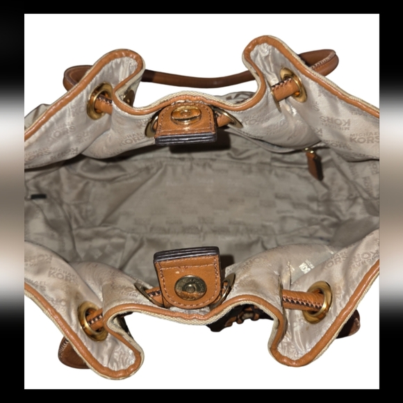 Michael Kors Tan & Brown Logo Canvas Bucket Bag (PreOwned -Sold As Is) - Picture 8 of 11